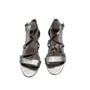 Life Stride 10W Silver Metallic Strappy Cushioned Footbed, Open-Toe Back Zipper